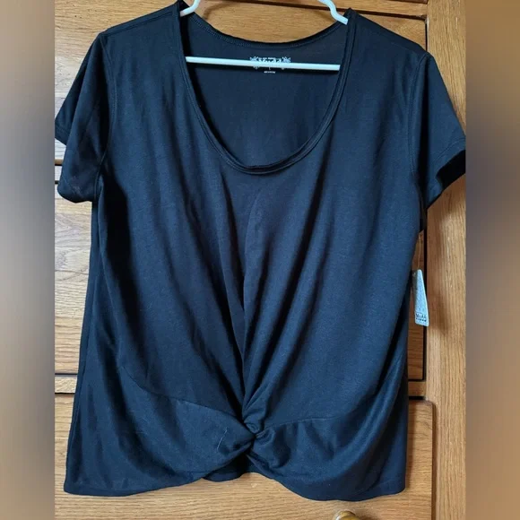 Mudd Juniors Women’s Cropped Tie Black lightweight T-Shirt Size Large NWT - Picture 6 of 8